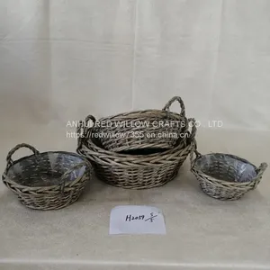 Customized Willow Storage Basket Round&Oval Shape Storage Tray With Ears thumbnail-1
