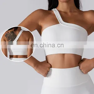 Ribbed One Shoulder Crop Sports Bras Women Factory Supply Backless Yoga Tank Tops thumbnail-1