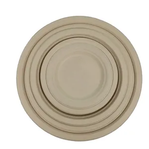 6-12 Inch Bagasse Pulp Molded Round Plate, Disposable Compostable Tableware, Waterproof, Oil-Proof, Microwave Safe, Freezer Safe thumbnail-1