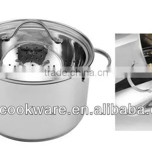 2015 New Products 3pcs Premium Quality 304 Stainless Steel Pasta Pot Set Straight Shape Wtih Pasta Steamer For Wholesale thumbnail-1