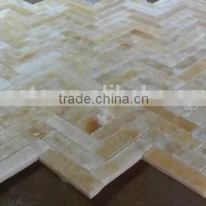 Hot Yellow Honey Onyx Polished Herringbone Onyx Mosaic Tiles on Sale thumbnail-5