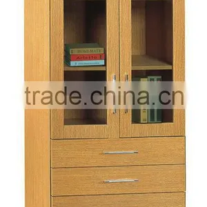 Modern 3 Shelf 2 Glass Door 4 Drawer File Cabinet Bookcase thumbnail-1