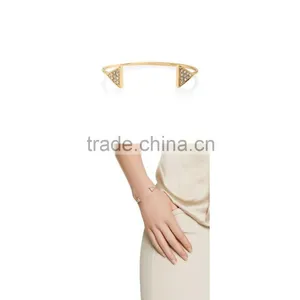 GOLDEN TRIANGLE PAVE OPEN CUFF WHOLESALE GOLD BANGLE thumbnail-1