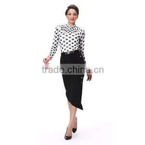 Garment Factory Office Lady Dot Printed Long Sleeve Blouse Tops thumbnail-2