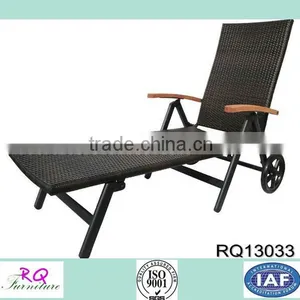Pool Sun Lounger With Wheel PE Rattan Steel Frame thumbnail-1
