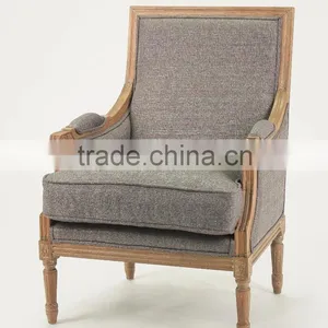 Living Room Chair Use Antique Wood Turedo Linen Grey Chairs/ Hand Carved Wood Armchair (CH-811-OAK) thumbnail-1