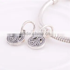 925 Sterling Silver Symbol of Peace With Clear CZ Pendant Charm Bead thumbnail-3