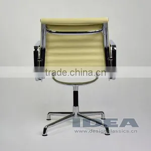 Replica Charles Low Back Ribbed Meeting Chair - Cream White Color Genuine Leather thumbnail-5