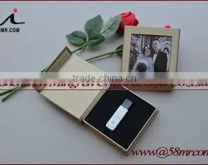 Empty USB Gift Storage Packaging Box Linen Leather Paper With Photo Frame thumbnail-2