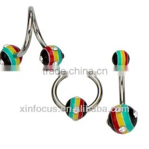 14g Assorted Rasta Jewelry. All Acrylic Balls With Gems in a Twist, CBR and Navel Barbell thumbnail-1