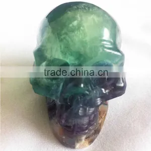 Natural Semi-precious Gemstone Fluorite Skull With Green and Purple Color thumbnail-2