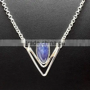 Tanzanite Pear Cabochon Necklace, 925 Solid Sterling Silver Necklace, Designer Natural Gemstones Necklace thumbnail-1