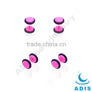 Fancy Solid Color Acrylic Fake Tunnel Earrings thumbnail-1