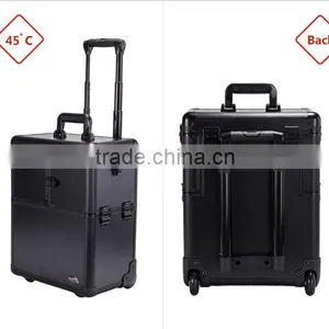 China Wholesale High Quality Aluminum Trolley Portable Makeup Cases Rolling Cosmetic Boxes thumbnail-4