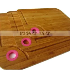 Display Groove Serving Water Juice Bamboo Wooden Cutting Board Set With Round Color Silicone Circle thumbnail-3