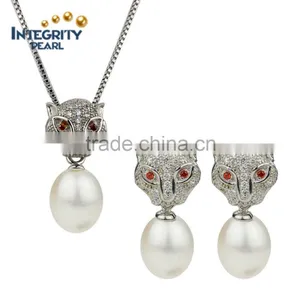 Leopard Animal Shape Top Quality 925 Sterling Silver Natural Pearl Pendant and Earring Set thumbnail-1