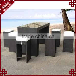 Latest High Armless Seat Design Rattan Outdoor Dining Table and Chair Set thumbnail-1