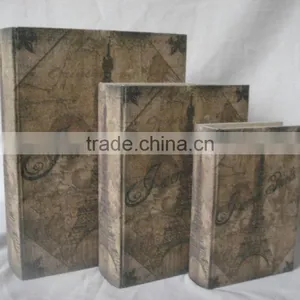 Antique Wooden Book Box With Linen Printing Covered thumbnail-1