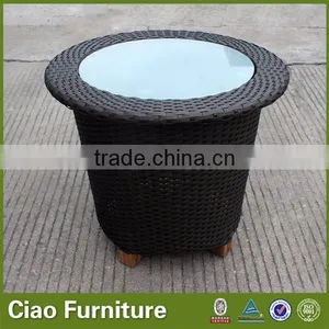 Modern Round Coffee Table / Rattan Table With Glass Insert Top thumbnail-1