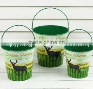 Garden Decorative Green Round Animal Powder Coated Metal Bucket With Lid thumbnail-1