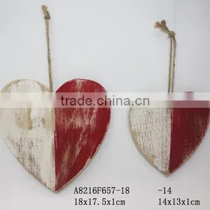 Wooden Wash White and Red Heart Pendant thumbnail-1