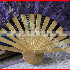 Purple Embroidery Lace Bamboo Wedding Fan thumbnail-3