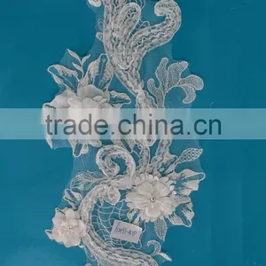 Beautiful Flower 3d Applique Lace Embroidery Design French Hand Bead Pearls With Dribbling thumbnail-1