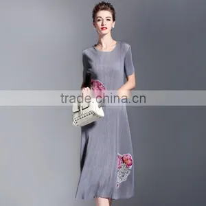 Bodice Flower Printing OL Fashion Draped Women Slim Dresss thumbnail-1