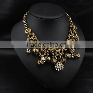 Vintage Brass Plated Ball Charms Necklace for Unisex Costume Accessories thumbnail-2
