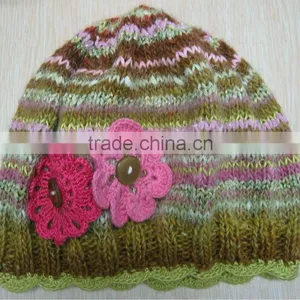 Lovely & Fashion Knitted Cute Hats With Handmade Flower thumbnail-1