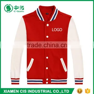 Wholesale Custom Logo Korean Fashion Red and White College Unisex Plain Varsity Jacket thumbnail-1