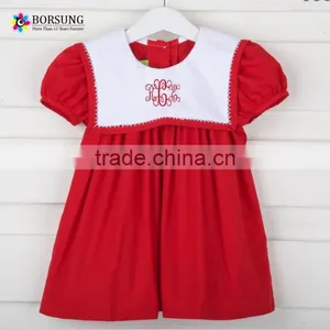 New Style Smocked O Neck Dress 2017 Hot Sale Casual Short Sleeve Button Back Baby Dress for Boutique Kids Clothing thumbnail-1