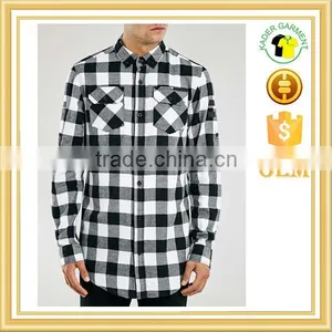 High Quality Mens Casual Shirt With Pocket Black White Plaid Shirt thumbnail-1