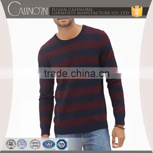 Contrast Color Wide Striped Long Sleeve Waffle-knit Pullover Sweater thumbnail-1