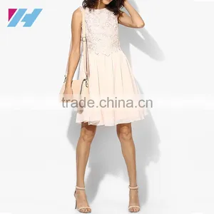 New Fashion Ladies Clothing 2016 Sleeveless Lace Chiffon Dress Elegant White Pleated Dress Pattern thumbnail-3