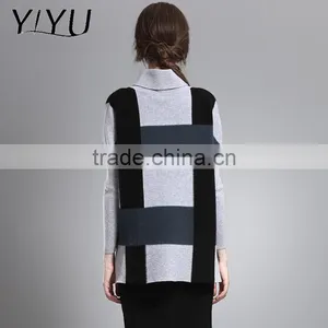 Newest Winter Women Stripe Color Block Turtleneck Cashmere Sweater thumbnail-2