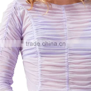 2017 OEM Sheer Minimal-femme Long Sleeves Ruched Fancy Blouse thumbnail-5