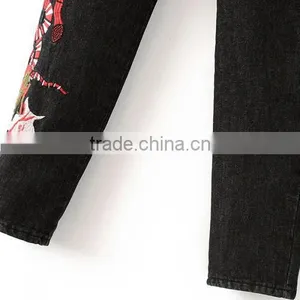 High Waist Jeans Embroidered Floral Sex Trousers Women Formal Shirt Trousers for Girls thumbnail-6
