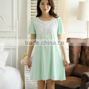 Cotton Sleep Shirt Different Size for Choice Breathable Lace Patchwork Womens Pajamas Sets thumbnail-1