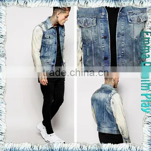 2016 Spring Tops Sleeves Bleached White Blue Denim Men's Jackets Clothes thumbnail-1