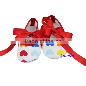 Baby Girls Red Bow Colorful Hearts Crib Shoes NB-18M thumbnail-1