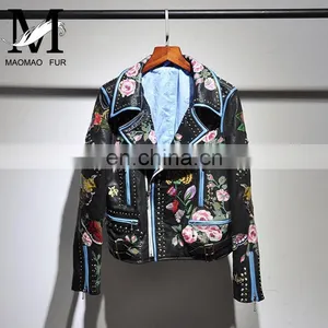 Fashion Printed Real Leather Jacket Cool Girls Leather Jacket Motorcycle thumbnail-4