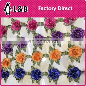 Mexico Flower Multicolors Polyester Sewing Border Lace 3d Lace Trim thumbnail-1