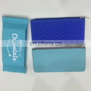 Factory Both Side Plain Design Zipper Cosmetic Purse Wallet Kids Pencil Case Silicone Bag thumbnail-1
