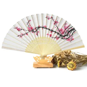 Chinese Feng Shui Painting Plum Blossom Silk Fan Chinese Classical Folding Fan Wedding Folding Fan Single Cloth Fan Japanese Fan Gift Wholesale thumbnail-1