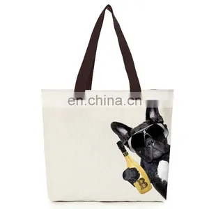 Canvas Cotton Cool Dog Tote Hand Eco Bag With Zipper thumbnail-1