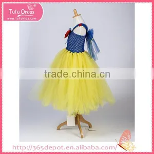 Softtextile Yarn Bright Yellow Bowknot Tutu Fluffy Voile Girl's Dress Children Frocks Designs thumbnail-2