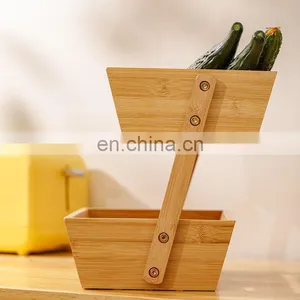 2-Tier Bamboo Fruit Basket Countertop Holder Tray Bread Vegetable Rack Stand Holder Wedding Wooden Fruit Basket Decoration thumbnail-4