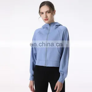 Janya Wholesale Blank Custom Logo Running Jacket Zipper Sports Clothing Yoga Wear Full-Zip Pocket Hoodie For Women thumbnail-1