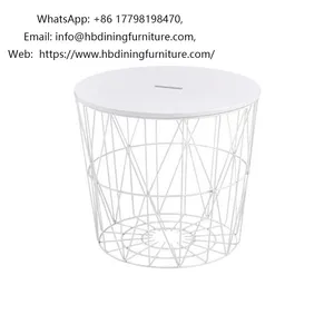 White Wire Storage MDF Small Round Table thumbnail-1
